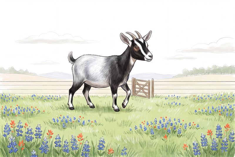 Daisy walking toward an open wooden gate.